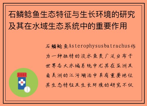 石鳞鲶鱼生态特征与生长环境的研究及其在水域生态系统中的重要作用 石鳞鲶鱼生态特征与生长环境的研究及其在水域生态系统中的重要作用