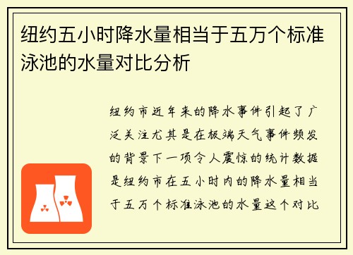 纽约五小时降水量相当于五万个标准泳池的水量对比分析